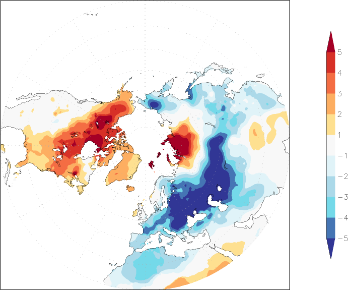 temperature (2m height, northern hemisphere) anomaly February  w.r.t. 1981-2010