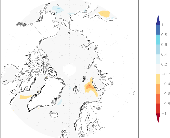 sea ice concentration (Arctic) anomaly April  w.r.t. 1981-2010