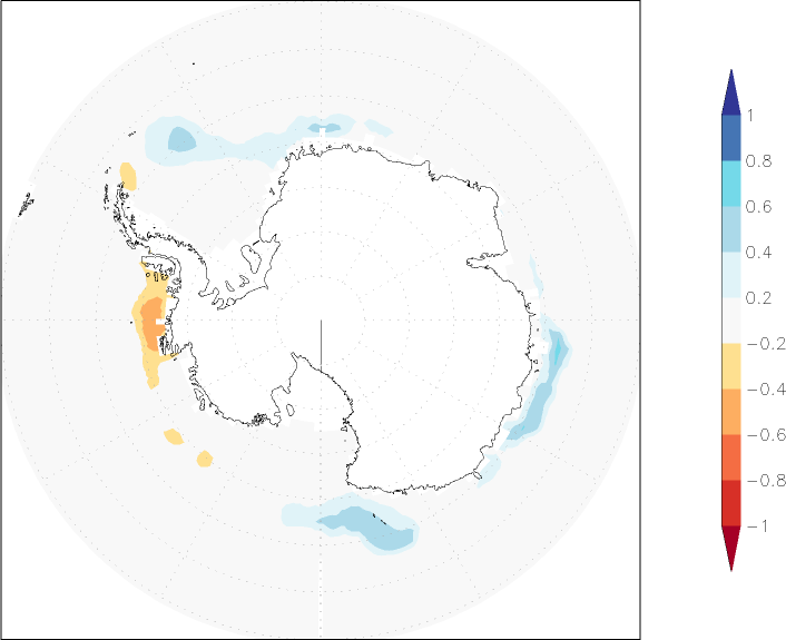 sea ice concentration (Antarctic) anomaly April  w.r.t. 1981-2010