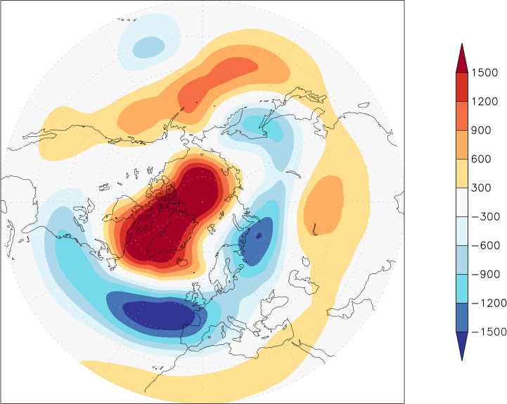 500mb height (northern hemisphere) anomaly March  w.r.t. 1981-2010