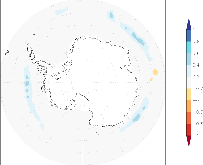 sea ice concentration (Antarctic) anomaly August  w.r.t. 1981-2010