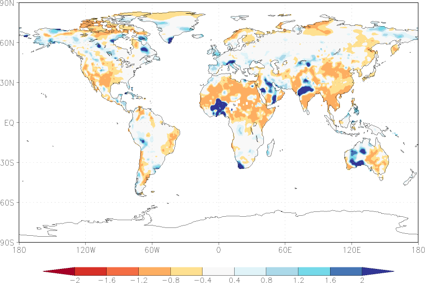 precipitation (rain gauges) anomaly January  relative anomalies  (-1: dry, 0: normal, 2: three times normal)