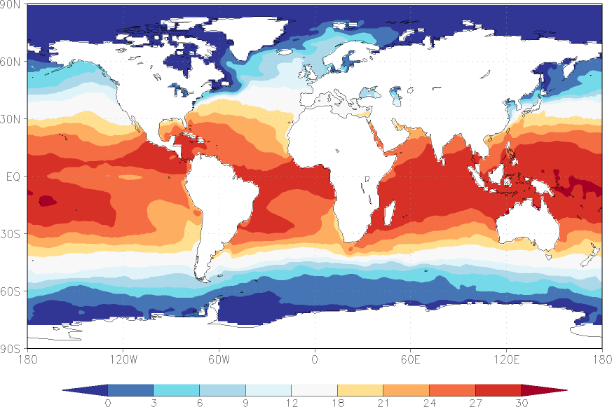 sea surface temperature February  observed values