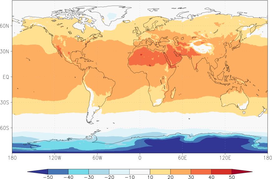 temperature (2m height, world) July  observed values