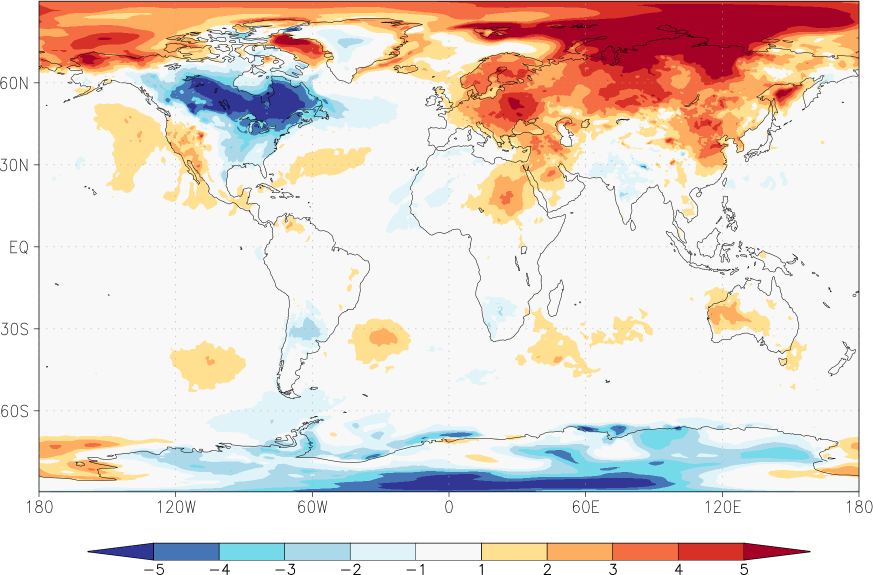 temperature (2m height, world) anomaly March  w.r.t. 1981-2010