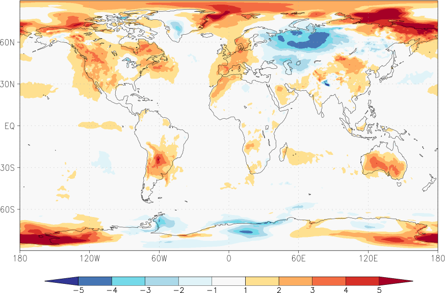 temperature (2m height, world) anomaly October  w.r.t. 1981-2010
