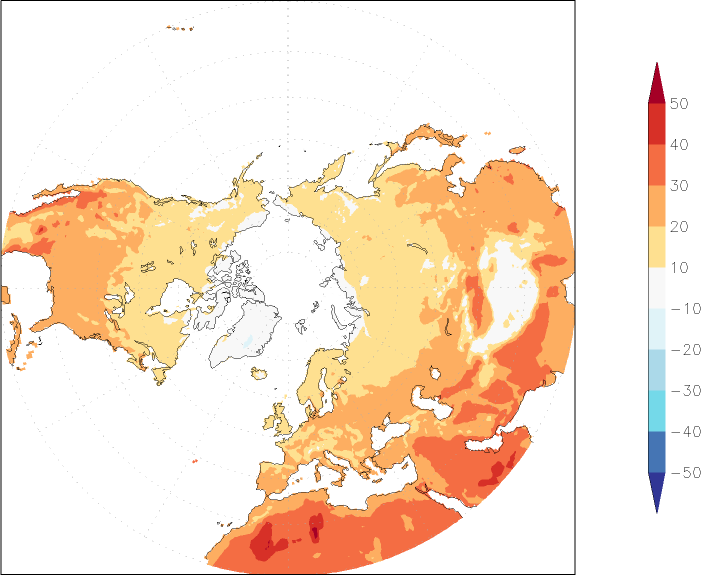 temperature (2m height, northern hemisphere) July  observed values