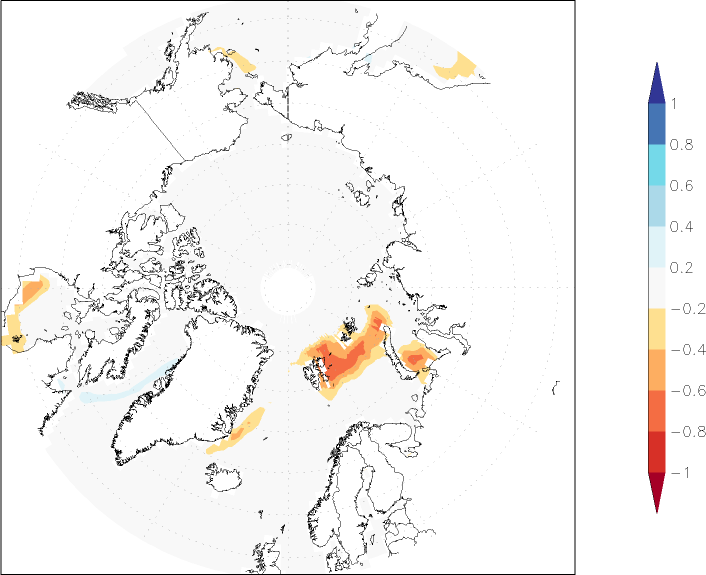 sea ice concentration (Arctic) anomaly December  w.r.t. 1981-2010