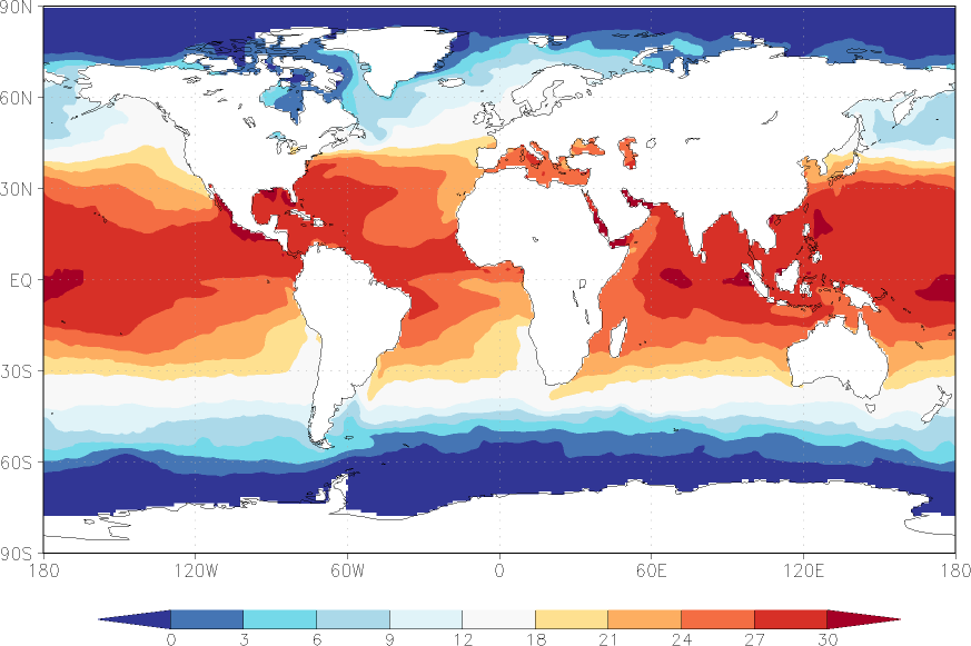 sea surface temperature July  observed values