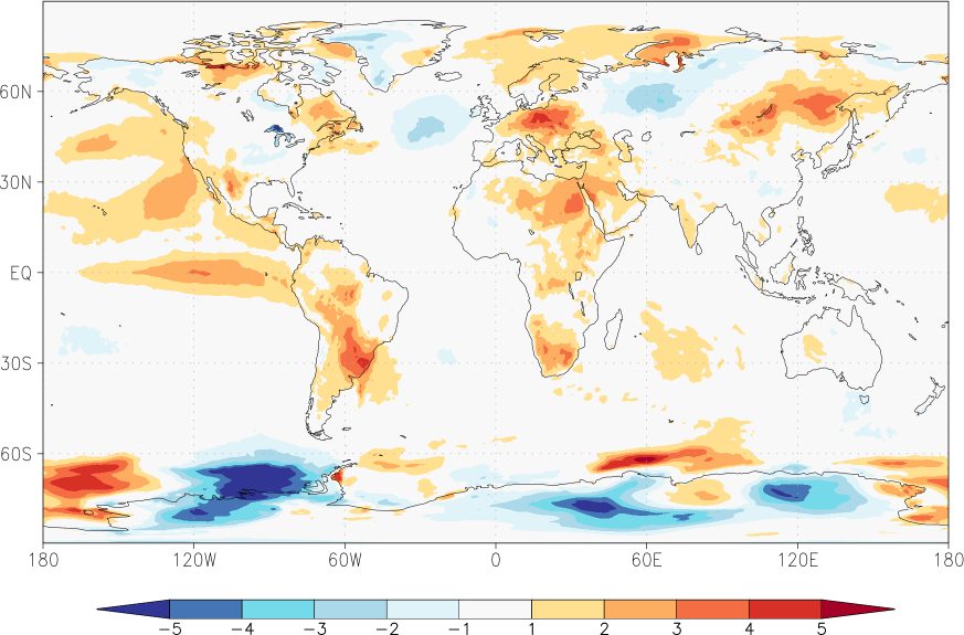temperature (2m height, world) anomaly August  w.r.t. 1981-2010