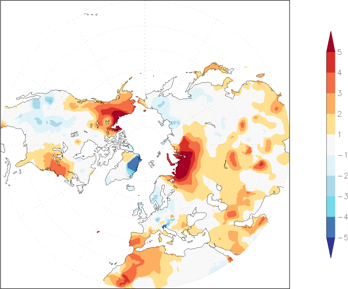 temperature (2m height, northern hemisphere) anomaly May  w.r.t. 1981-2010