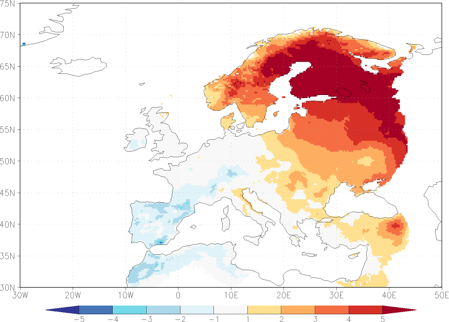 daily mean temperature anomaly February  w.r.t. 1981-2010