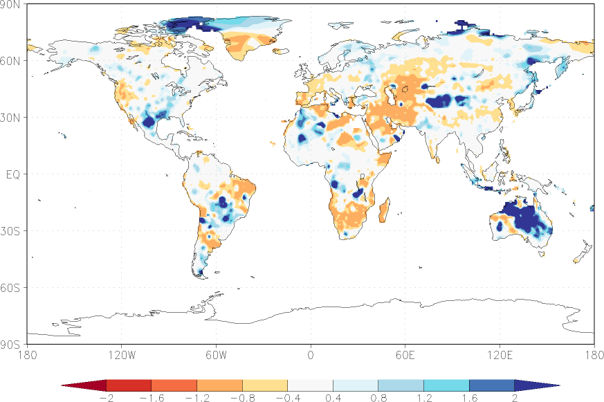 precipitation (rain gauges) anomaly August  relative anomalies  (-1: dry, 0: normal, 2: three times normal)