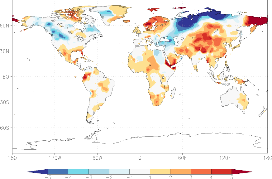 temperature (2m height, world) anomaly December  w.r.t. 1981-2010
