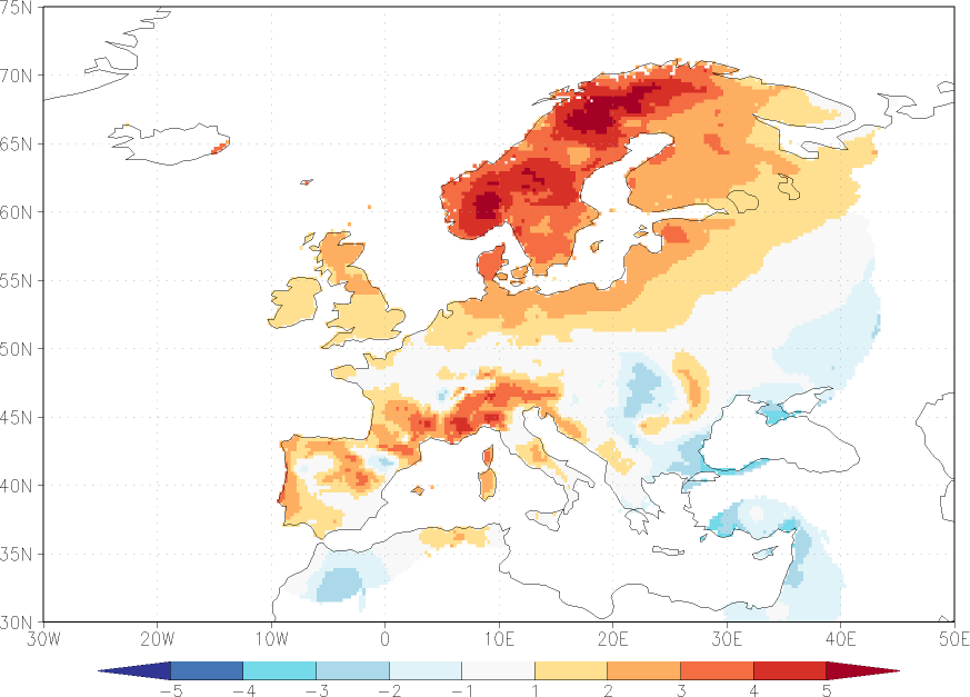 maximum temperature anomaly December  w.r.t. 1981-2010