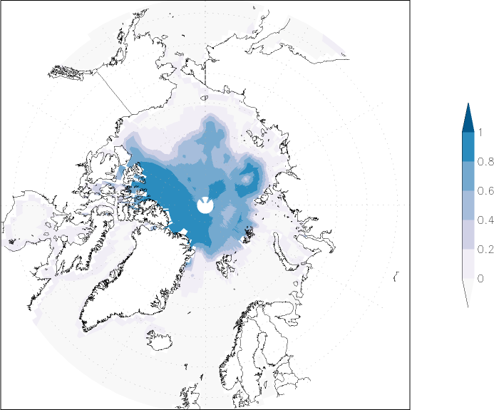 sea ice concentration (Arctic) August  observed values