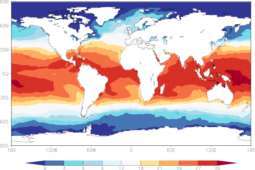 sea surface temperature January  observed values