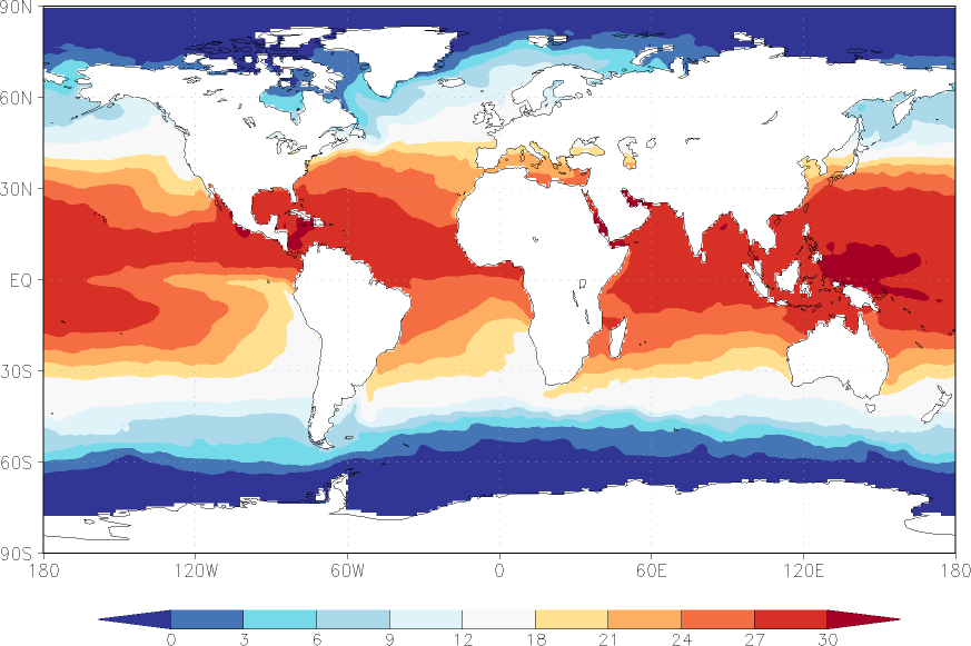 sea surface temperature October  observed values