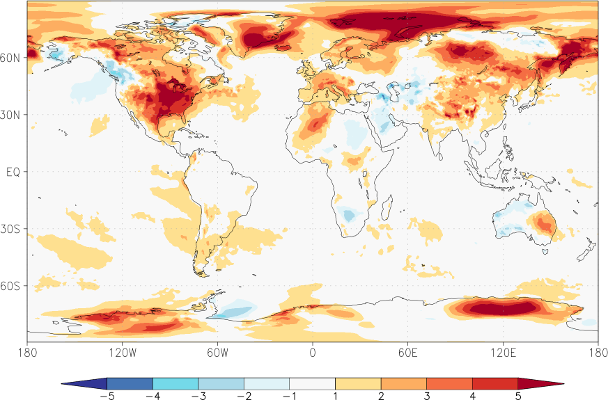 temperature (2m height, world) anomaly February  w.r.t. 1981-2010