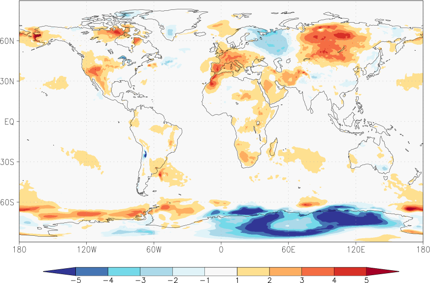 temperature (2m height, world) anomaly June  w.r.t. 1981-2010