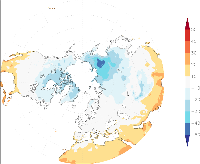 temperature (2m height, northern hemisphere) December  observed values