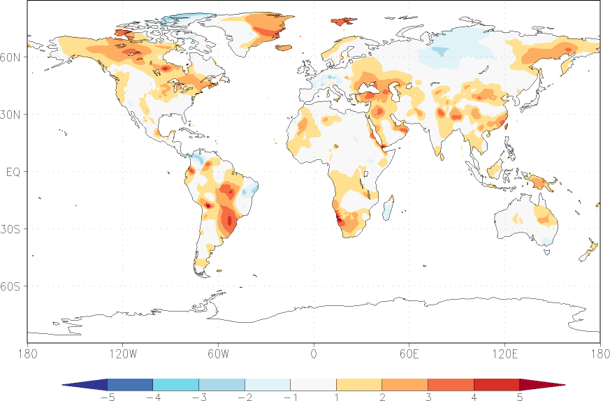 temperature (2m height, world) anomaly September  w.r.t. 1981-2010