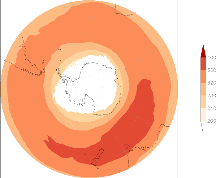 ozone (southern hemisphere) August  observed values