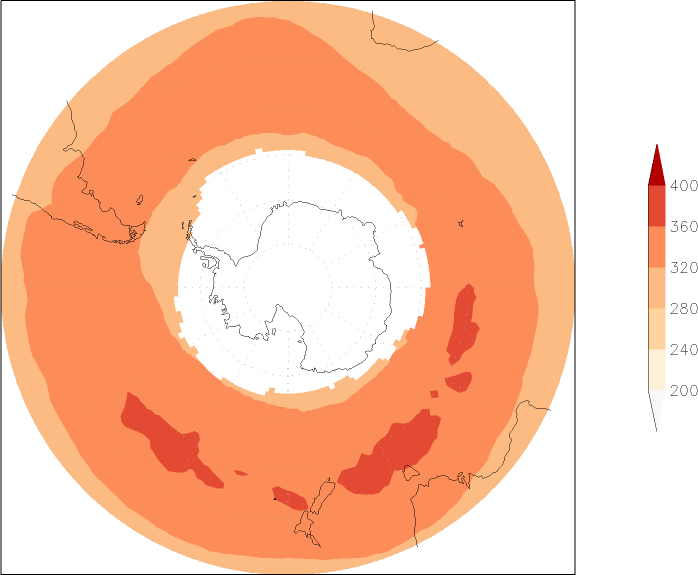 ozone (southern hemisphere) July  observed values