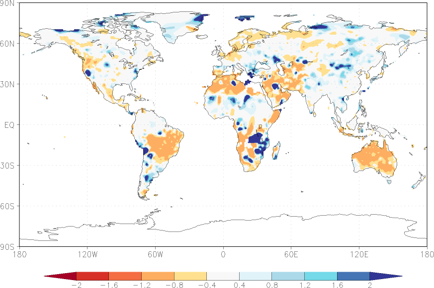 precipitation (rain gauges) anomaly July  relative anomalies  (-1: dry, 0: normal, 2: three times normal)