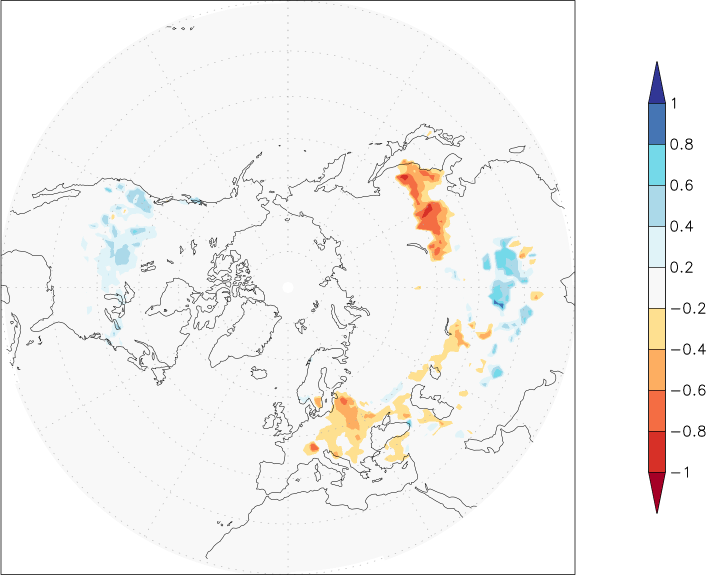 snow cover (northern hemisphere) anomaly March  w.r.t. 1981-2010