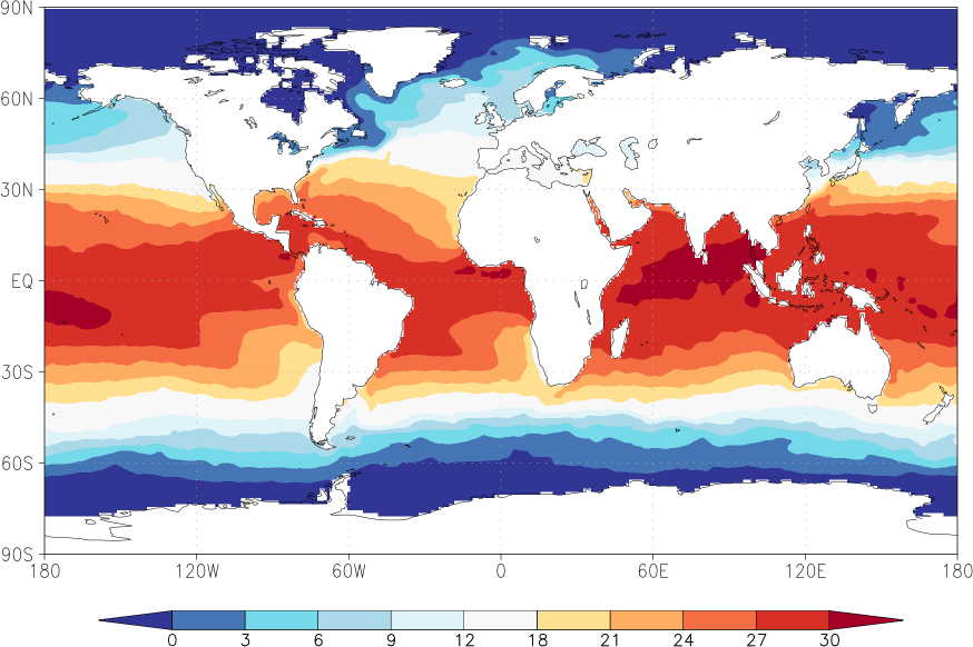 sea surface temperature April  observed values