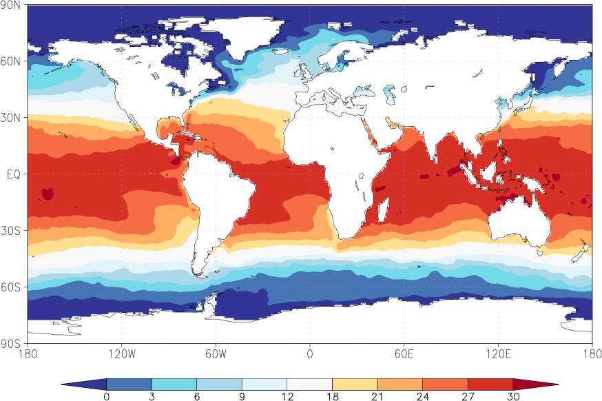 sea surface temperature March  observed values