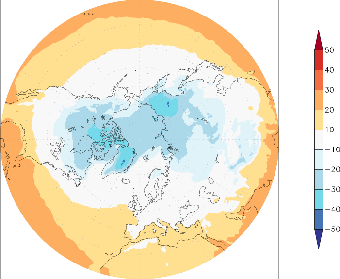 temperature (2m height, northern hemisphere) February  observed values