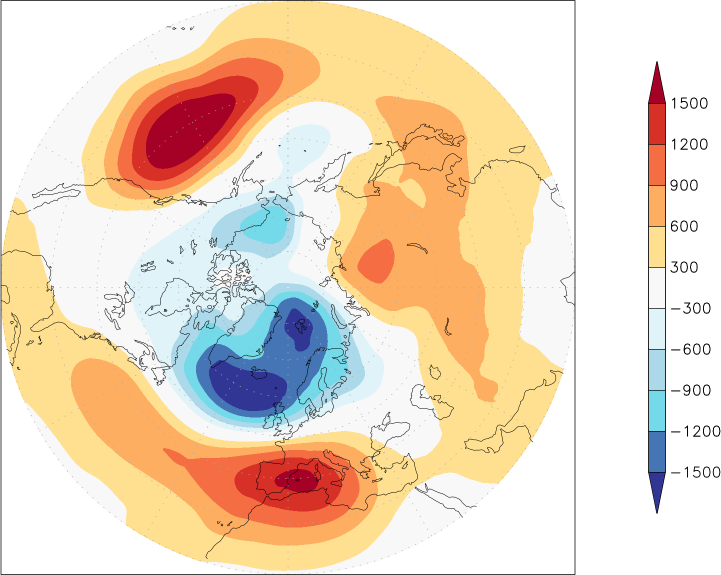 500mb height (northern hemisphere) anomaly February  w.r.t. 1981-2010