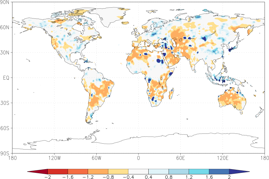 precipitation (rain gauges) anomaly August  relative anomalies  (-1: dry, 0: normal, 2: three times normal)