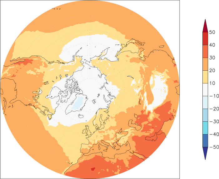 temperature (2m height, northern hemisphere) June  observed values