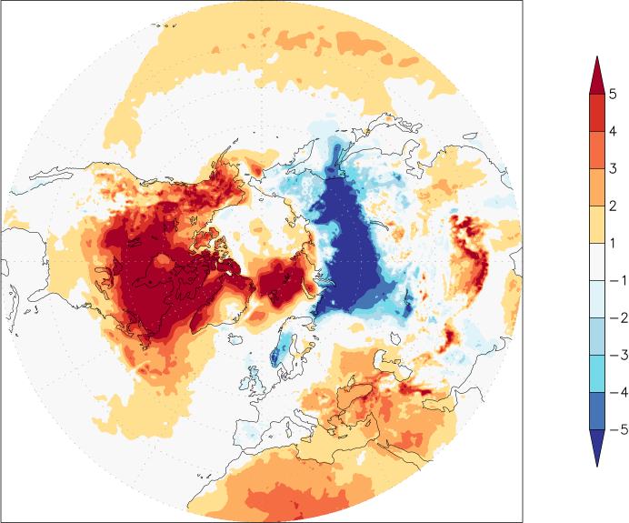 temperature (2m height, northern hemisphere) anomaly January  w.r.t. 1981-2010