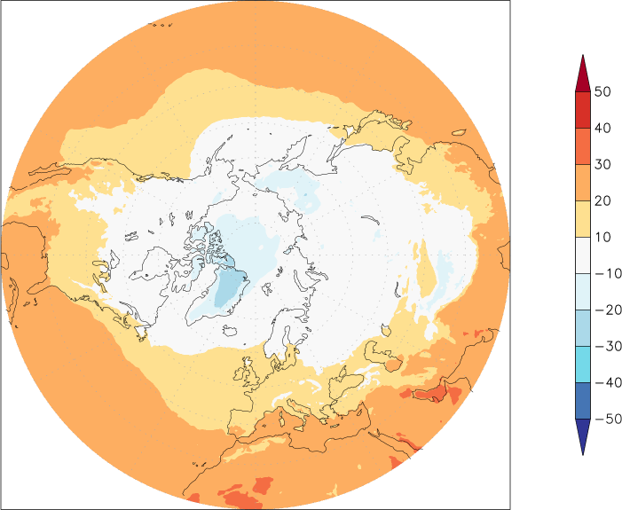 temperature (2m height, northern hemisphere) October  observed values