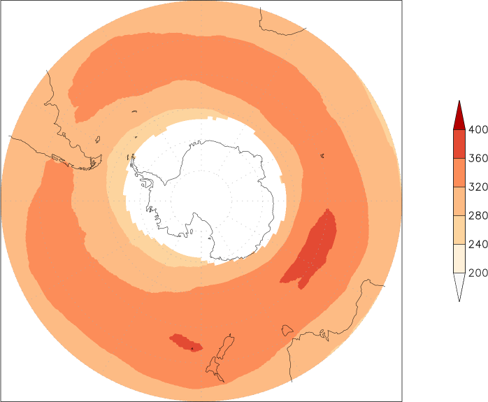 ozone (southern hemisphere) July  observed values