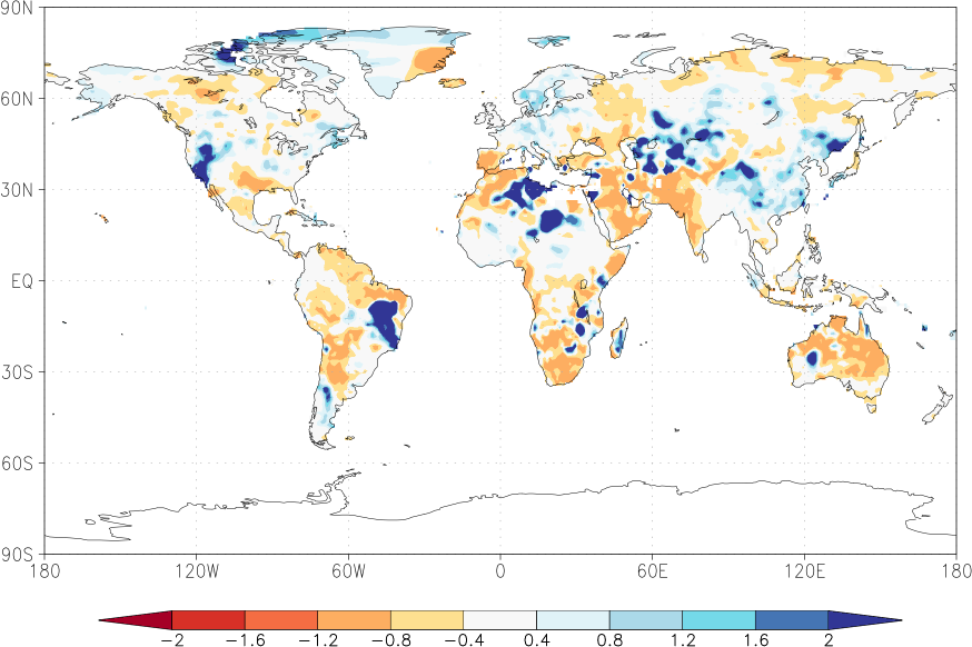 precipitation (rain gauges) anomaly August  relative anomalies  (-1: dry, 0: normal, 2: three times normal)