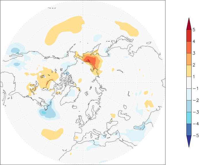 temperature (2m height, northern hemisphere) anomaly summer (June-August)  w.r.t. 1981-2010