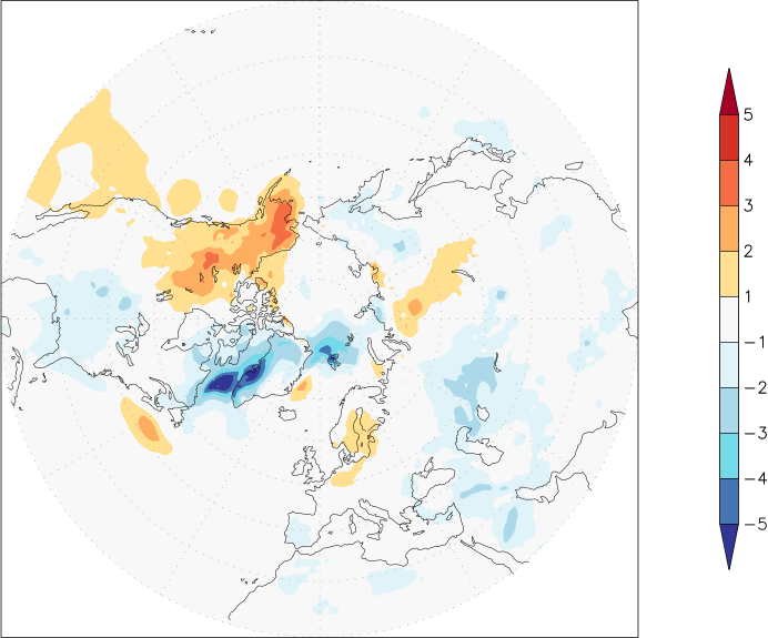 temperature (2m height, northern hemisphere) anomaly spring (March-May)  w.r.t. 1981-2010