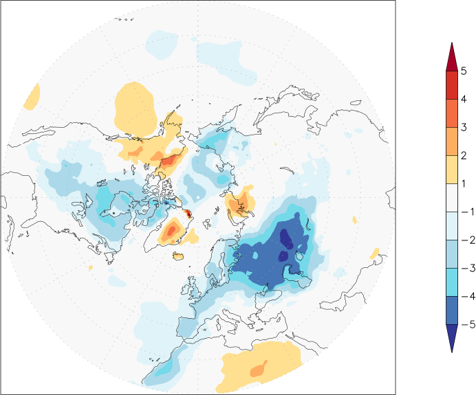 temperature (2m height, northern hemisphere) anomaly autumn (September-November)  w.r.t. 1981-2010