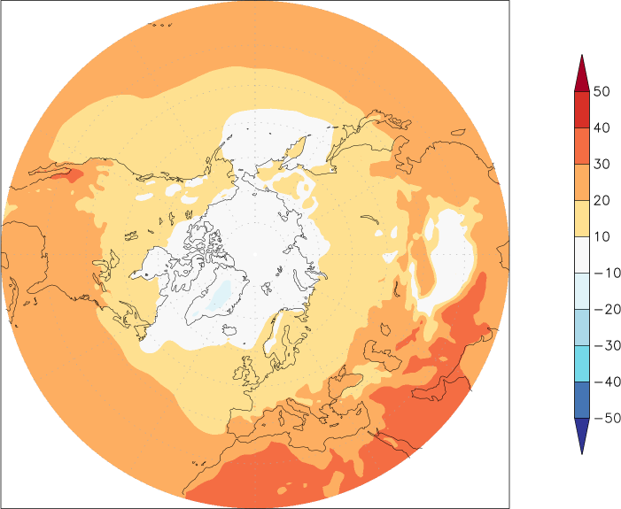 temperature (2m height, northern hemisphere) summer (June-August)  observed values