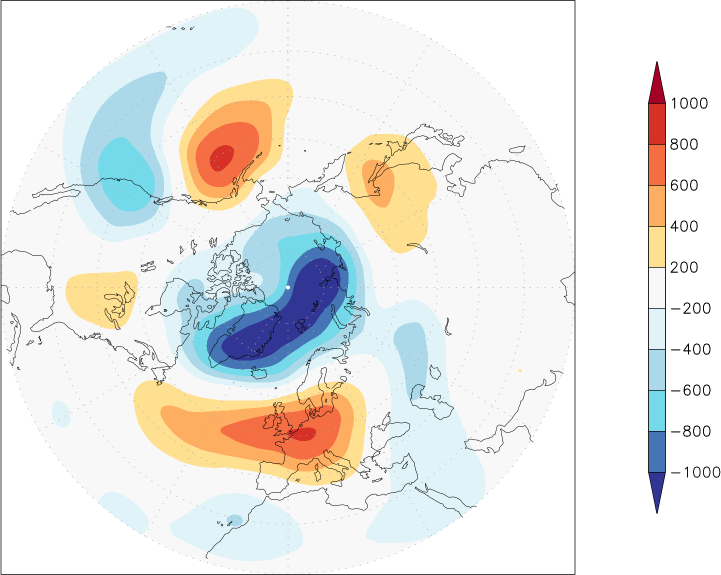500mb height (northern hemisphere) anomaly winter (December-February)  w.r.t. 1981-2010