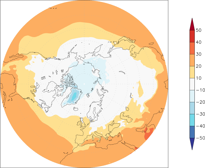 temperature (2m height, northern hemisphere) autumn (September-November)  observed values