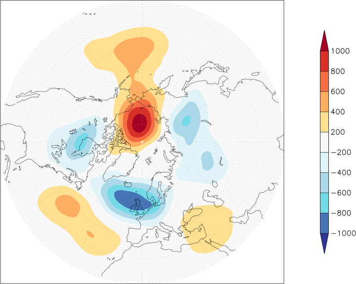 500mb height (northern hemisphere) anomaly winter (December-February)  w.r.t. 1981-2010