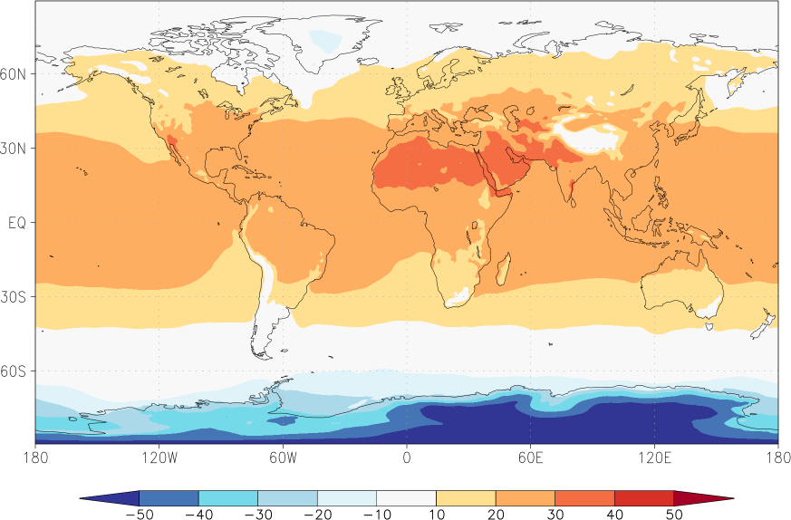 temperature (2m height, world) summer (June-August)  observed values