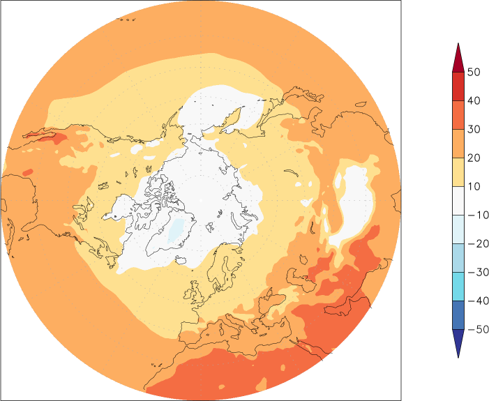 temperature (2m height, northern hemisphere) summer (June-August)  observed values