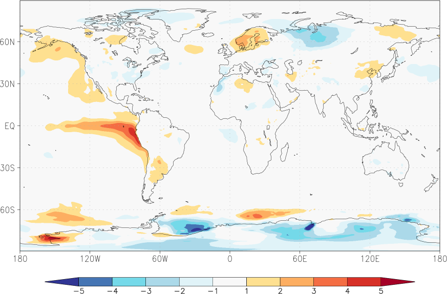 temperature (2m height, world) anomaly summer (June-August)  w.r.t. 1981-2010
